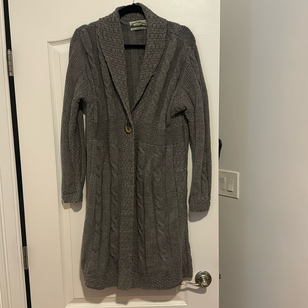 Aran crafts long cardigan/duster- 100% merino wool